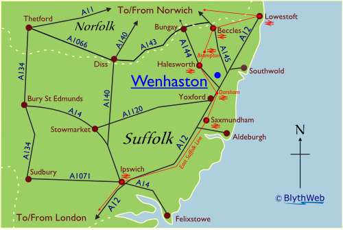 Location of Wenhaston in Suffolk
